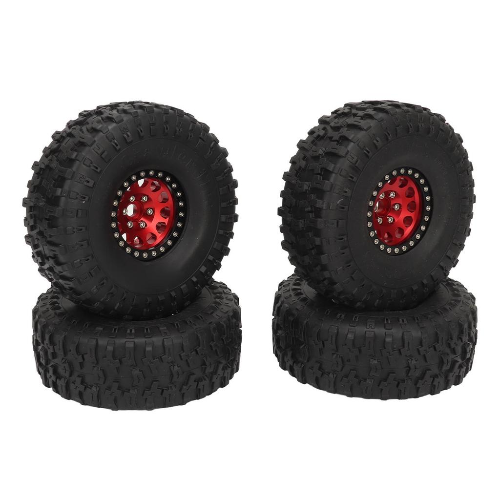 4PCS 1.9inch RC Crawler Rubber Tires 12 Hole Aluminium Alloy Wheels Hub Replacement for SCX10 1 10 Red