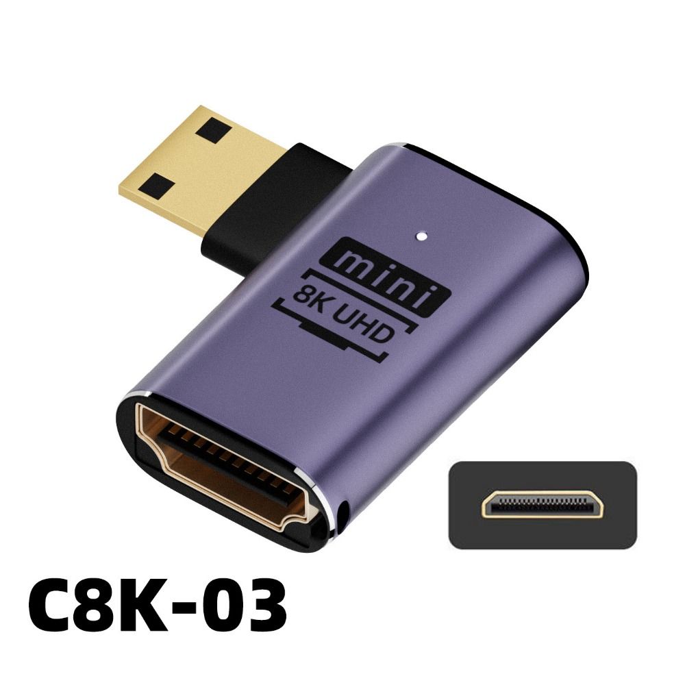 90 градусов Мужской на Женский HD 2.1 Mini / Micro HD в HDMI-совместимый конвертер 8K 60HZ HDTV адаптер