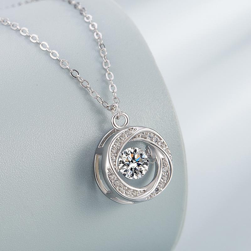 Женское колье-подвеска «Танцующее сердце» из серебра 925 пробы - Роскошная круглая цепочка для ключиц, Рождественский подарок