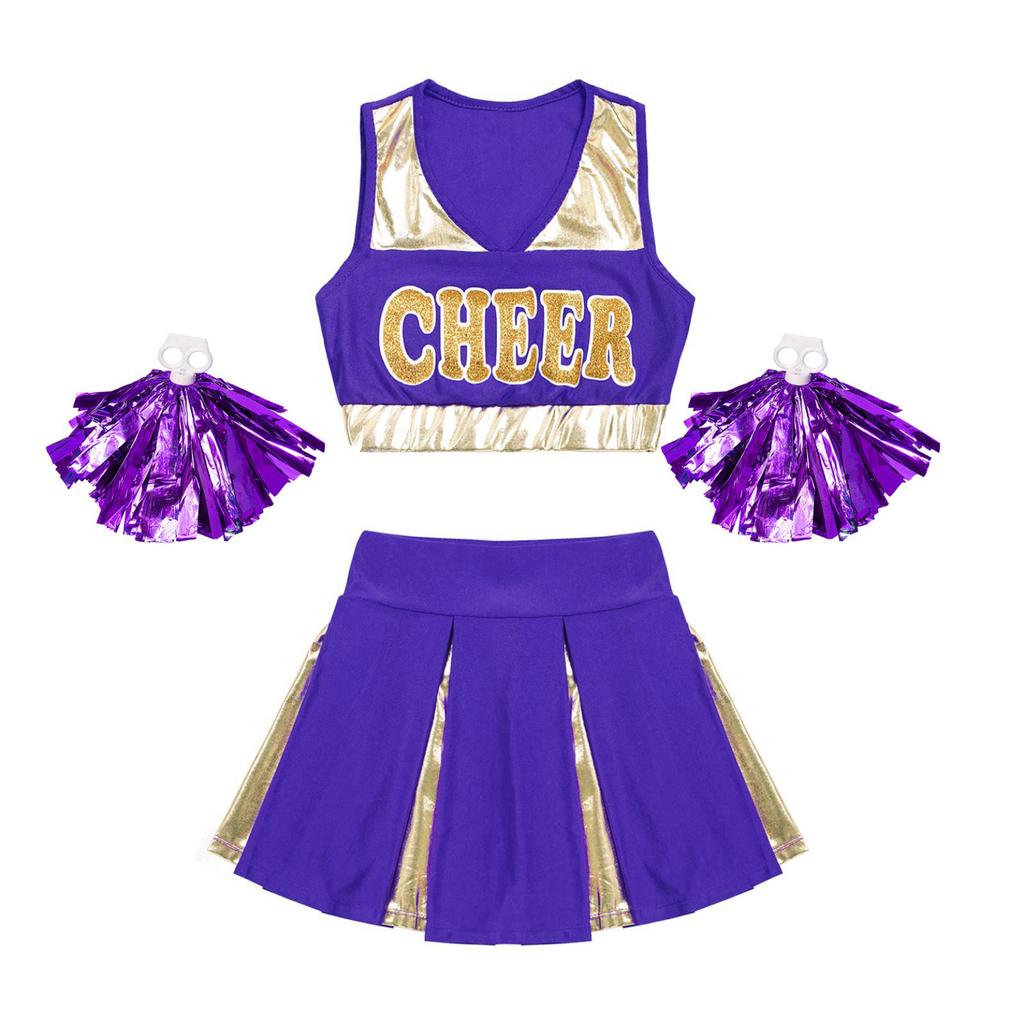 Топ без рукавов с буквенным принтом, плиссированная юбка и цветочный шар, детский комплект одежды для черлидинга в стиле пэчворк для девочек