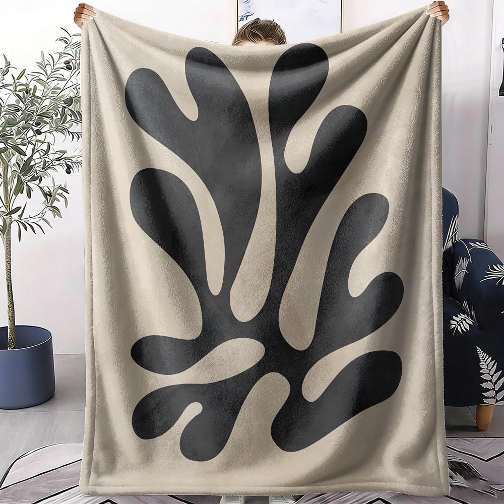 Black Abstract Plant Throw Soft Flannel AC Blanket Lightweight Summer Nap Throw Cozy Blanket for Sofa Bed Travel Home
