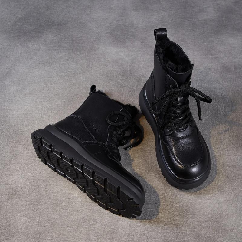 Johnature Женская обувь из натуральной кожи, повседневная, на толстой подошве и с плюшевой теплой шерстяной подкладкой, короткие ботинки на шнуровке