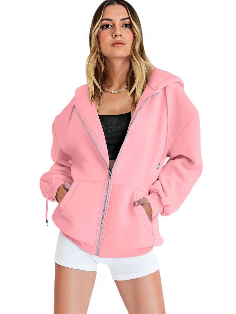 Cross-Border Zipper Hooded Cardigan with Pockets - Casual Long Sleeve Hoodie