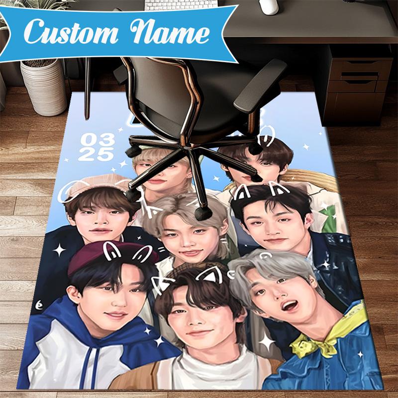 Custom Name K-pop stray Smile Rug for Living Room, Game Rooms, Office, Bedroom, Floor Mat Playful Design, fan gifts Christmas decor