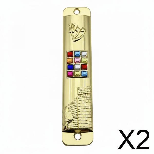 6xDecorative Mezuzah Door Plaque Semitic Script Symbol Metal Embedded Stones
