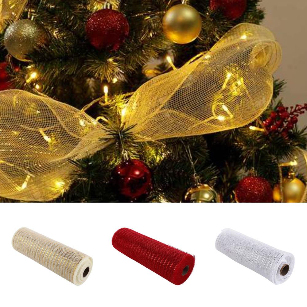 Plastics Christmas Tree Gauze Mesh Tulle Roll Colorful Xmas Tree Ribbon Christmas Tree Decor