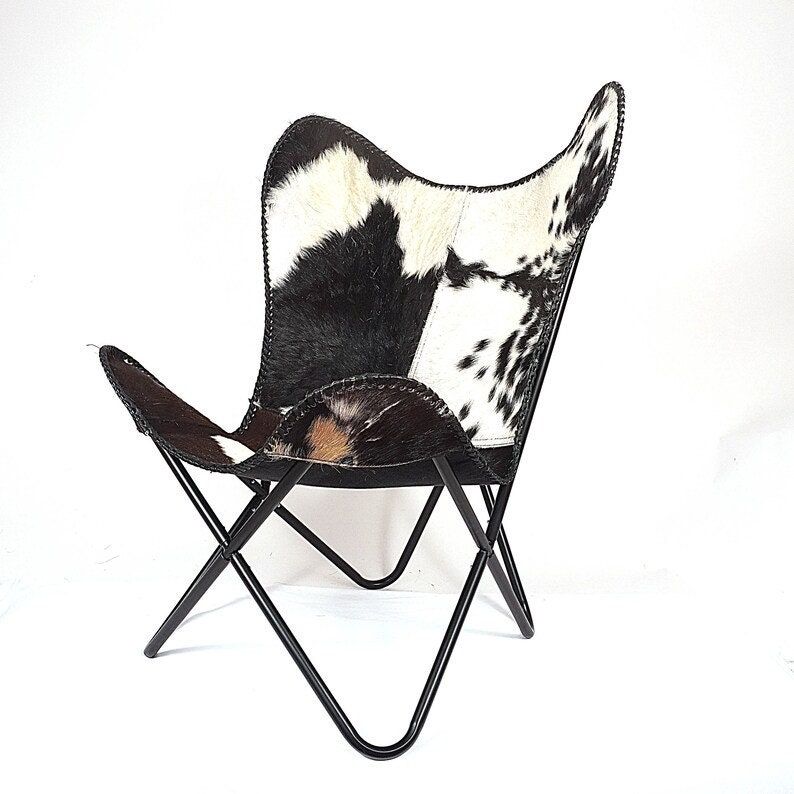 Кожаное кресло-бабочка - чехол из черно-белой коровьей кожи, складное кресло для домашнего декора, гостиной, улицы, подарок на новоселье