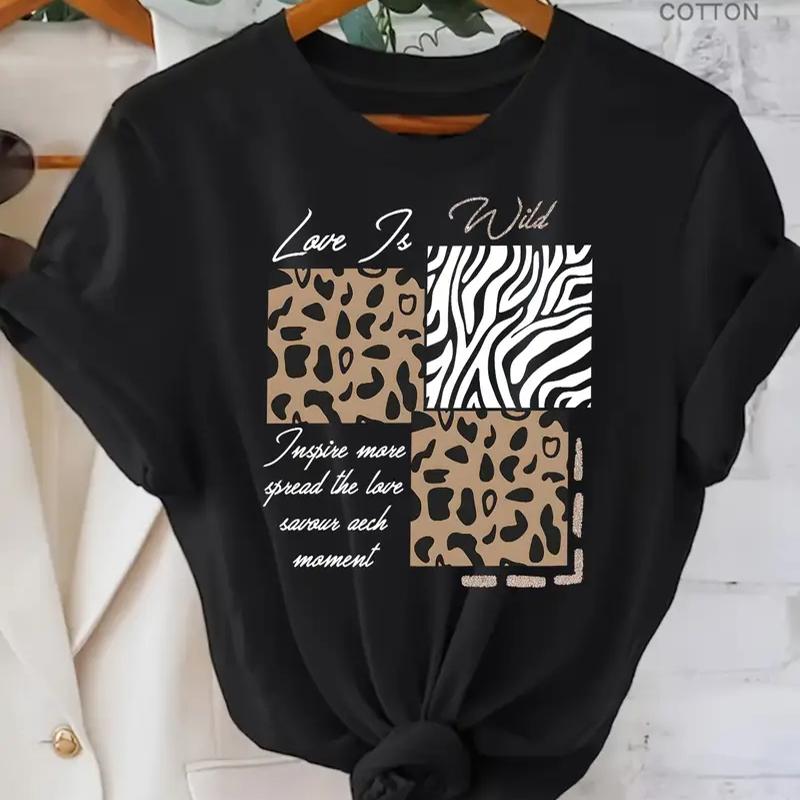 Women Summer T Shirt Retro Fashion Short Sleeve Tees Casual Leopard Print Printed Tops