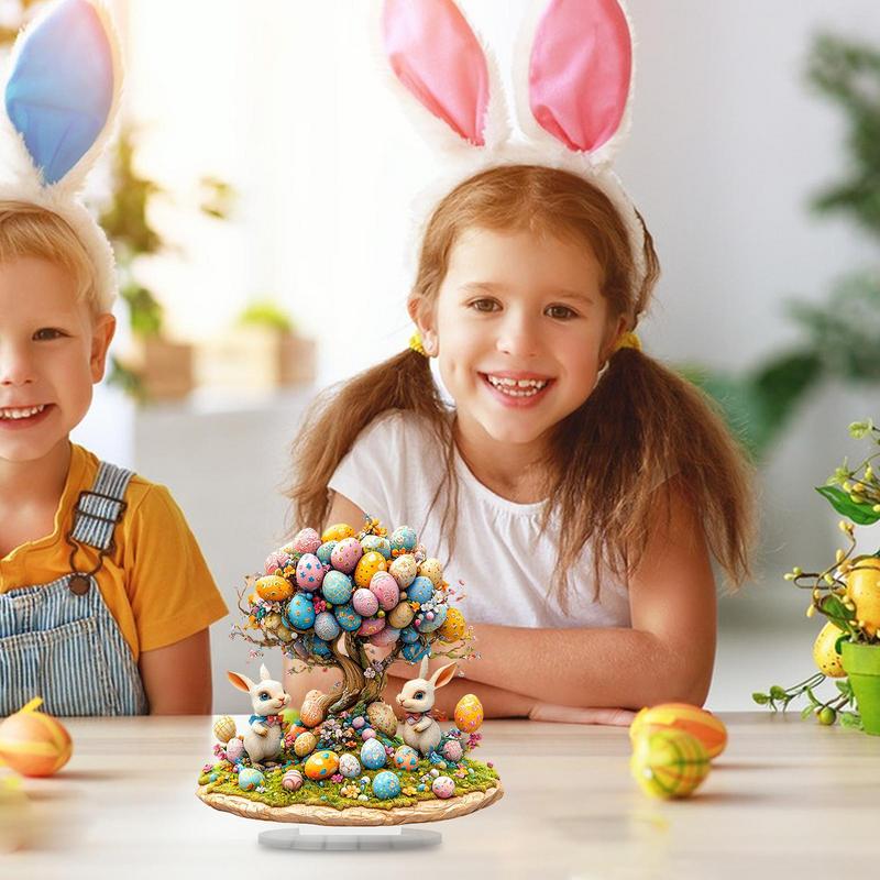 Easter 2D Flat Decoration Acrylic Statue Egg Bunny Easter Decor for Desk Spring Easter Stand Figure Indoor Home Decoration