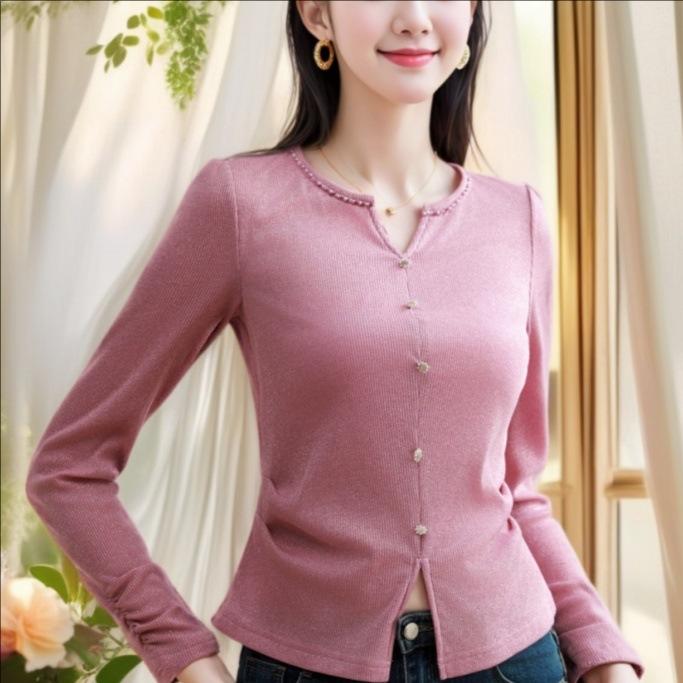 Французский трикотажный топ для женщин с длинными рукавами, весенний новый стиль, дизайнерская рубашка-пуловер, облегающая рубашка-основа