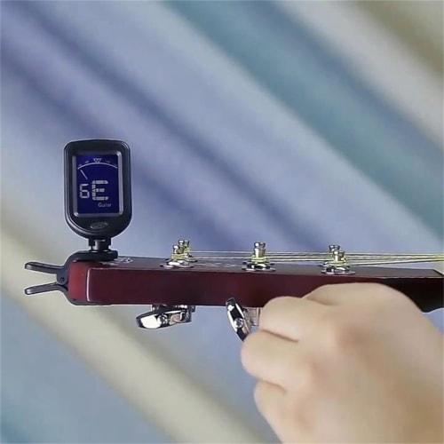 Portable and Compact Clip-on Guitar Tuner, Multifunctional Electronic Tuner with LCD Display, Mini Size for Acoustic Guitar, Ukulele, Violin, Bass, an