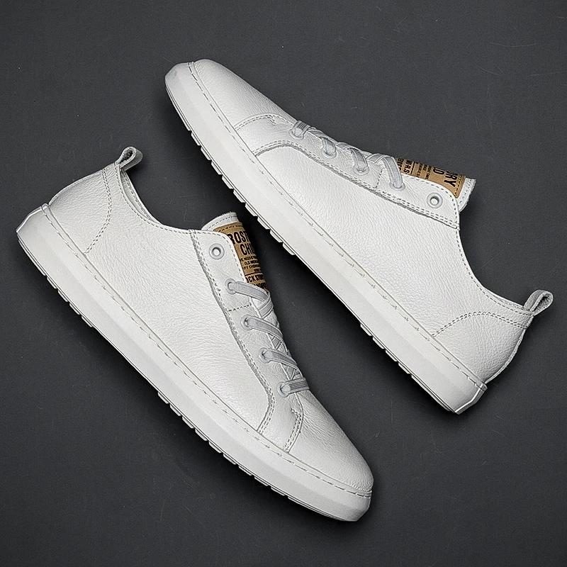 Новые дизайнерские мужские кроссовки из натуральной кожи, роскошные брендовые мужские белые туфли, повседневная обувь в минималистичном стиле, универсальная обувь для отдыха