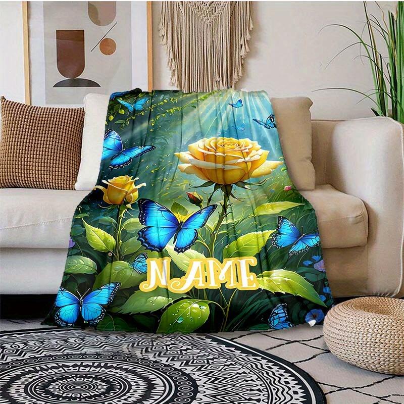 Bright Flowers Customize Your Name Outdoor Blanket Used For Chair Office Sofa Bed Camping Soft And Warm Giving Friends And Relatives Birthday