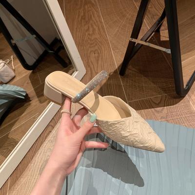 Версия из овчины~ ретро сандалии на толстом каблуке с сумкой на носке женские со стразами с острым носком и открытой пяткой туфли-лодочки Мэри Джейн женские крутые шлепанцы