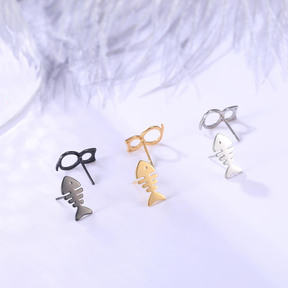 Xiaomi Skyrim Cute Animal Stud Earrings Flamingo Hedgehog Deer Chihuahua Rhinoceros Cat Fish Dog Paw Black Stainless Steel Earring Gift