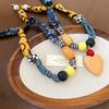 Love Pendant Wood Bead Necklace Multicolor Bohemian Choker Patchwork Cloth Chain Necklace  Gift