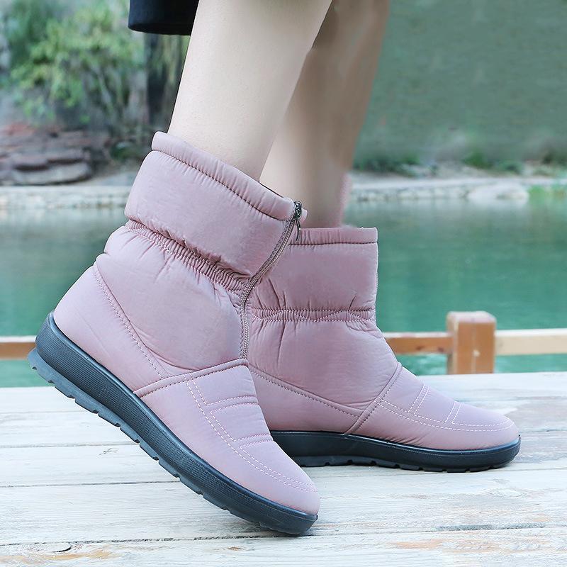 Красочная Модная Зимняя Обувь Женская Обувь для Снега Плоская Нескользящая Водонепроницаемая Женская Обувь до Щиколотки Теплая