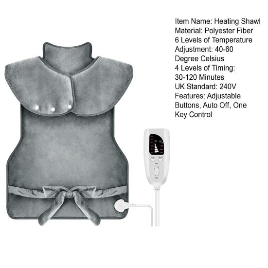Электрический нагревательный платок с автоматическим выключением, розетка UK, регулируемые кнопки, быстрый нагрев, обогрев плеч, шеи, спины, 6 уровней регулировки температуры