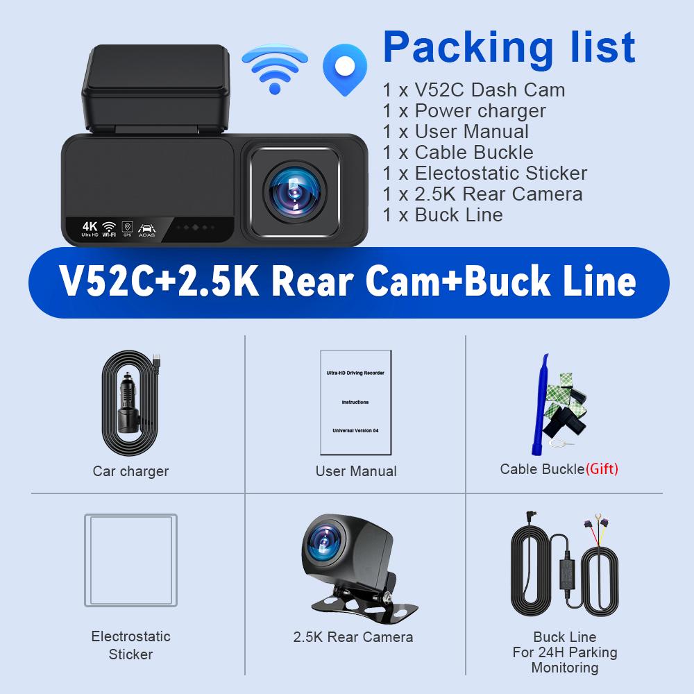Soam Dash Cam Front And Rear 4K+2.5K Camera DVR  24H Parking Mode 3.2 " IPS Screen Built-in WiFiGPS ADAS Night Vision Car DVR