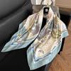Color block silk scarf Korean version printing color matching scarf twill silk large square scarf 91x91cm shawl sunscreen travel headscarf