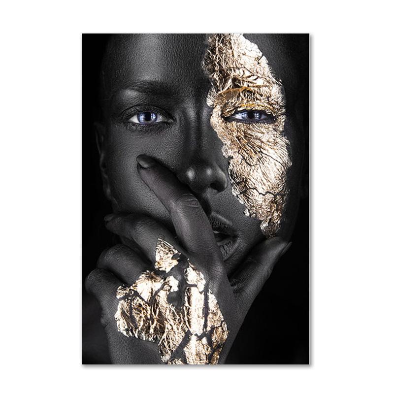 Черно-золотой африканский художественный постер с принтом, женская картина на холсте, настенная живопись Cuadros, скандинавское украшение, домашняя картина для гостиной