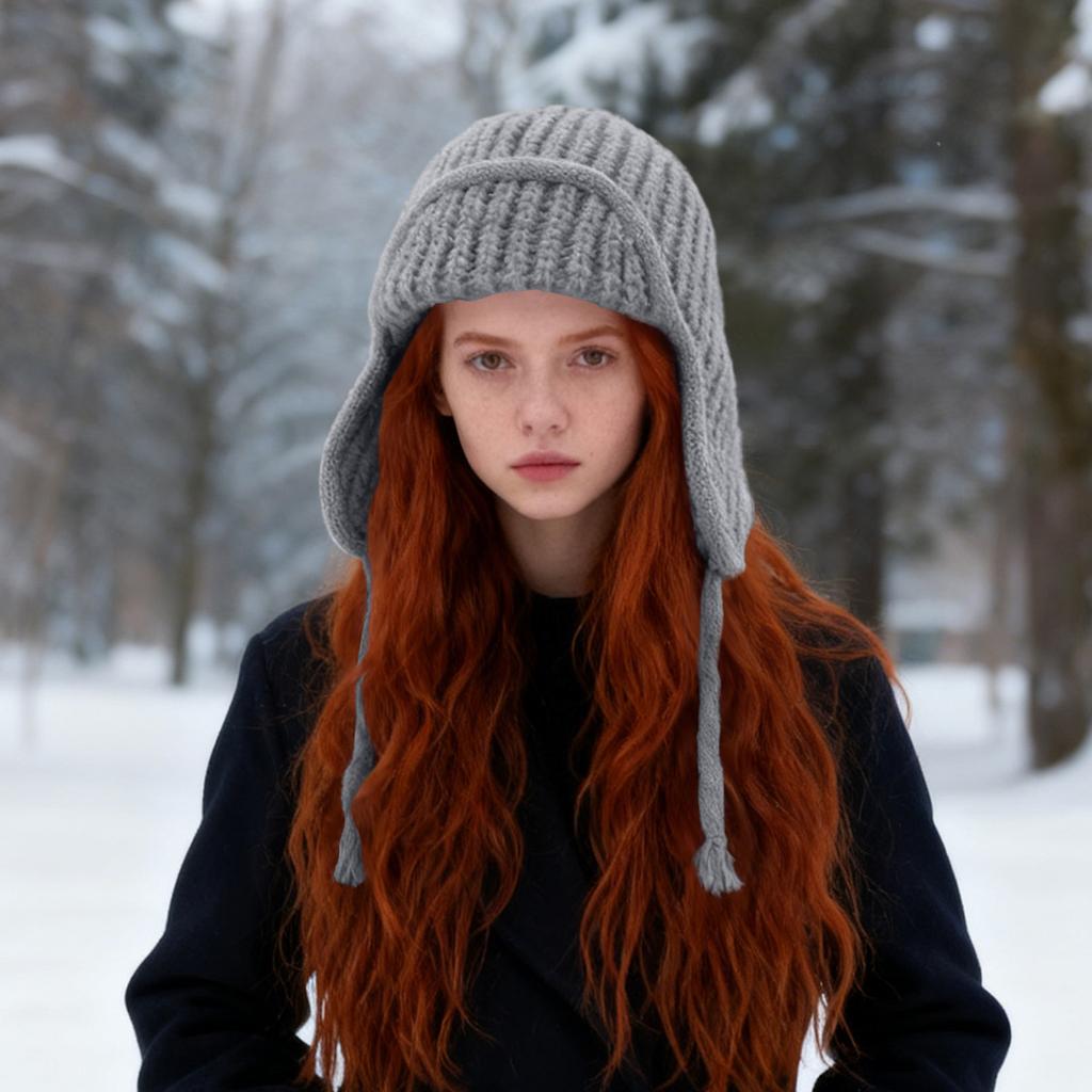 Женская шапка-авиатор, Женская шерстяная шапка для холодной погоды, Модная теплая вязаная шапка для большого обхвата головы