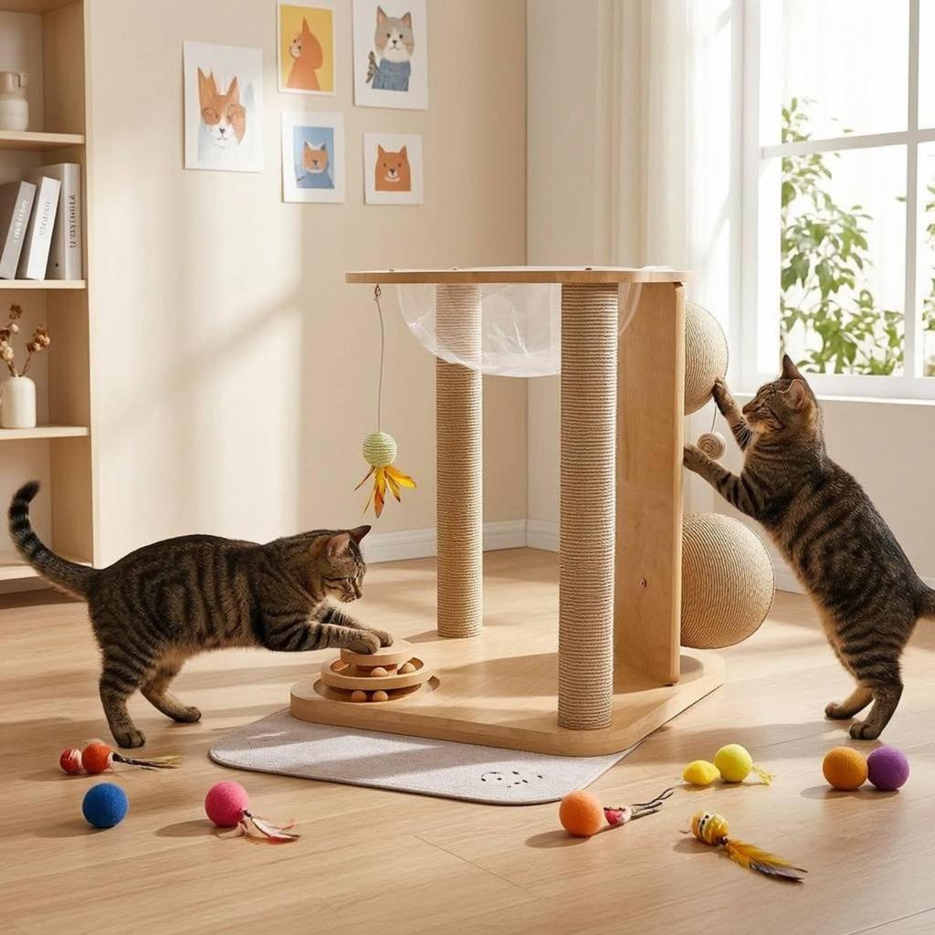 Wood Feline Tree 2-in-1 Play and Rest Pet Furniture Sisal Scratching