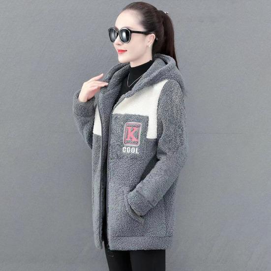 Женское осенне-зимнее пальто из толстого флиса с цветными блоками, длинными рукавами, карманами с капюшоном, средней длины, кардиган на молнии, теплая свободная женская куртка