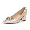 White Wedding Shoes Thick Heel Bridal Shoes Rhinestone Pointed Toe Mid-heel Large Size 41-43 Dress Shoes for Wedding Women Pumps