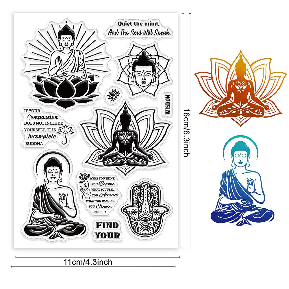 Custom PVC Plastic Clear Stamps for DIY Scrapbooking Photo Album Decorative Cards Making Buddha Pattern 160x110x3mm