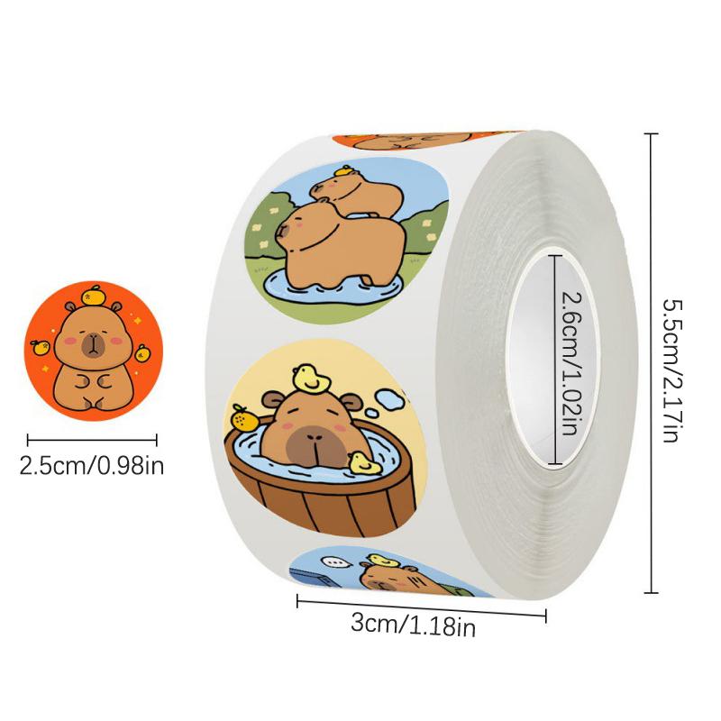 500Pcs/Roll Cartoon Animal Sticker Capibara Kapibala Rabbit Cat Bear Hand Account Decals Gift Bag Sealing Sticker Baking Label