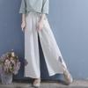 2024 Summer Cotton & Linen Embroidered Wide-Leg Retro Pants for Women
