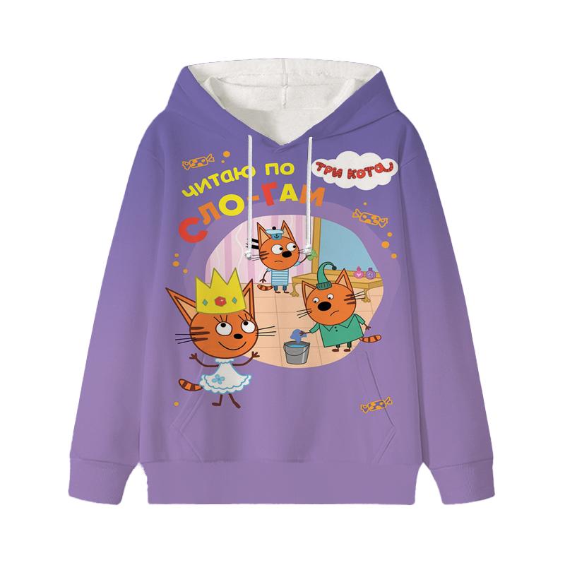 Толстовка с капюшоном Three Kittens E-cat Family для детей, милая детская осенняя толстовка с рисунком манги, детская одежда для девочек и мальчиков, толстовки с капюшоном