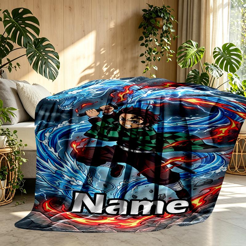 Custom Name Personalized Demon Slayer Print Blanket, Home Decor, Bedroom, Sofa, Camping, Couch, Gifts for Birthday Christmas