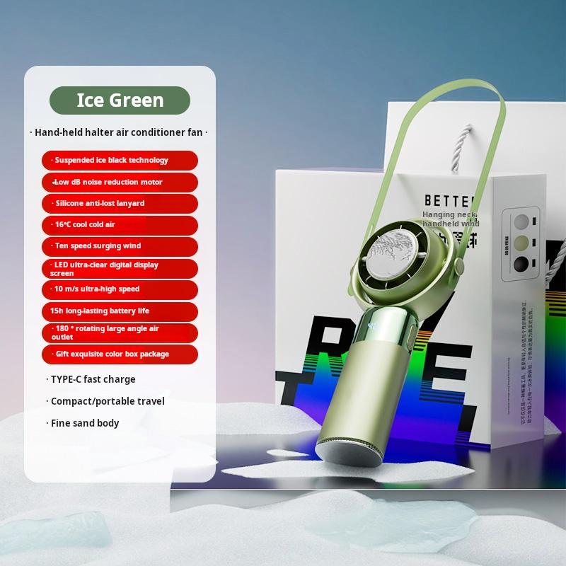 Yixuan Summer Neckwear Handheld Fan Portable Foldable 3600mAh 10 Gear Lcd Display Refrigeration Ice Cooling Fan