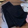 Crystal Embellished Wide Leg Pants With High Waist For Summer Casual Wear