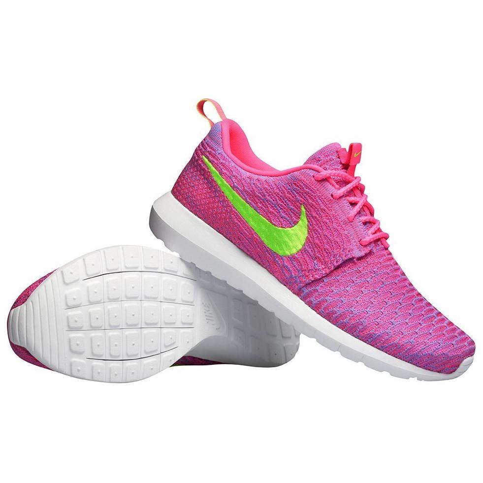 Nike Roshe Run Flyknit Мужские Розовый Флеш Флеш Лайм Клубный Розовый 677243-601
