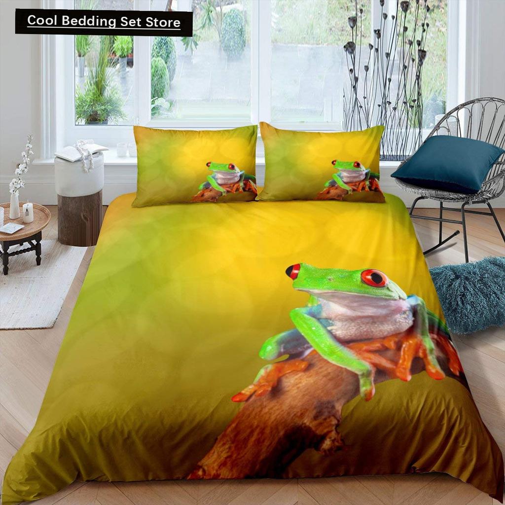 3D Frog Family King Queen Duvet Cover Little Tree Frog Bedding Set Tropical Nature Animal Quilt Cover Polyester Comforter Cover