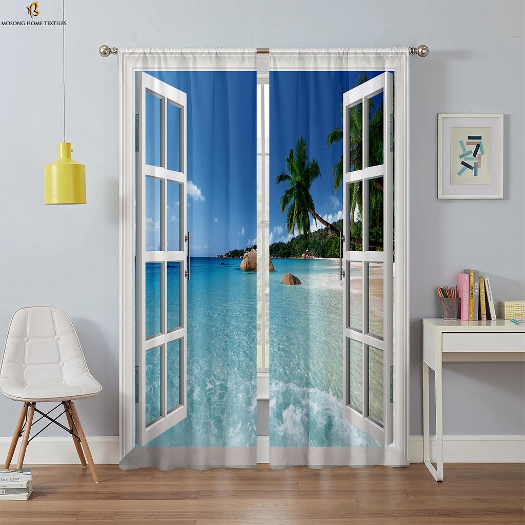 3D-печатные шторы с морским пейзажем за окном 100% полиэфирное волокно спальня гостиная кабинет декоративные шторы