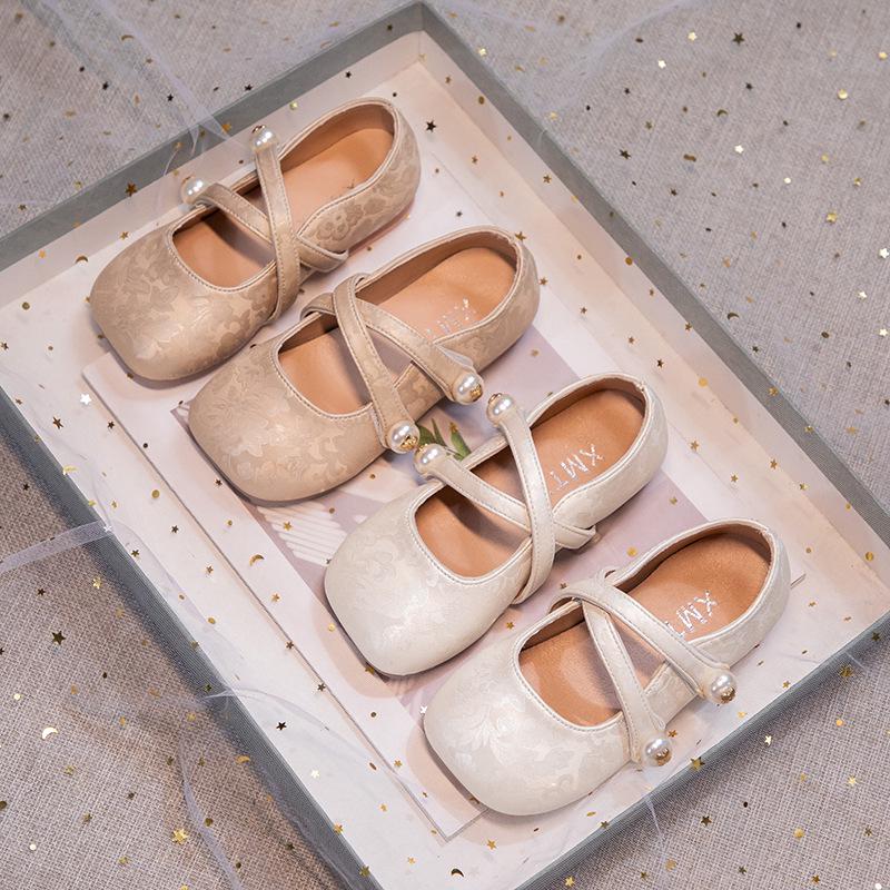 Женские кожаные мокасины в китайском стиле с мягкой подошвой - Весна 2026 года Туфли-балетки 'Принцесса' для детей среднего и старшего возраста.