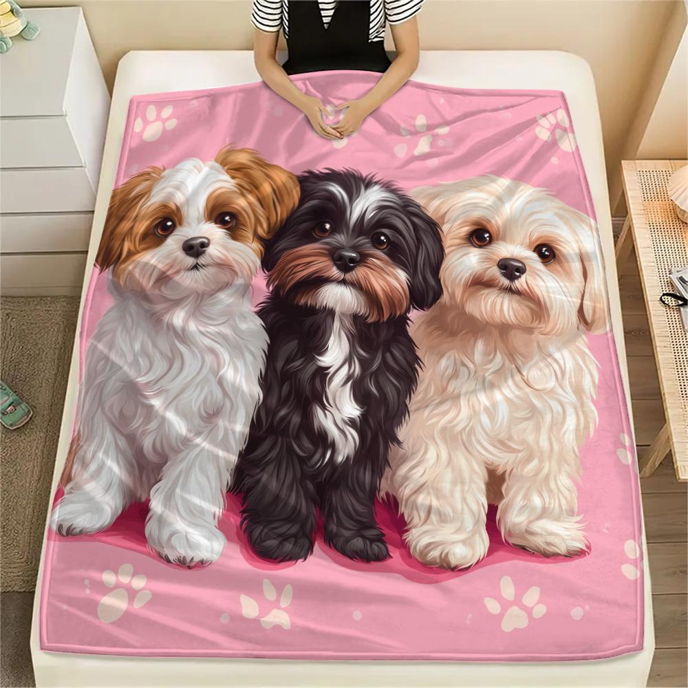 Colorful Maltese dog,pattern Flannel Blanket, High quality Comfortable for All Seasons, Home Decor, Warmth and Comfort, Perfect for Gifts.