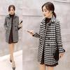 Женское шерстяное клетчатое пальто, зимняя теплая толстая куртка, однобортная длинная шерстяная верхняя одежда, женская куртка с отложным воротником