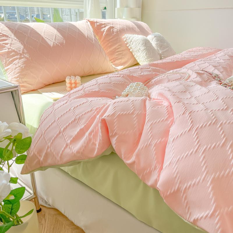 Покрывало из жаккардового стеганого одеяла с ромбовидной сеткой, комплект из четырех предметов, постельное белье, однотонная односпальная простыня, комплект из трех предметов