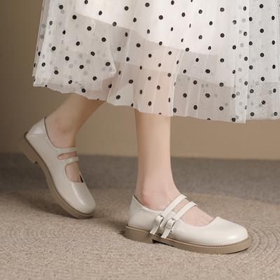 Французские туфли Мэри Джейн из кожи, женские летние туфли на плоской подошве, британские туфли с круглым носком, женская обувь