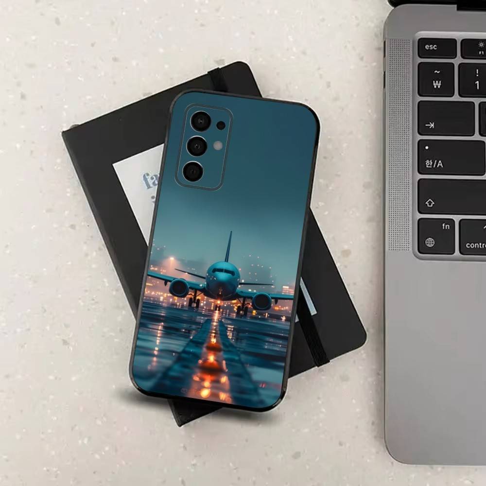 Арт Самолет Чехол для Самолета Для Samsung Galaxy A73,52,71,53,32,72,41,J7,22,Note,31,8,9,Мягкая Черная Силиконовая Крышка
