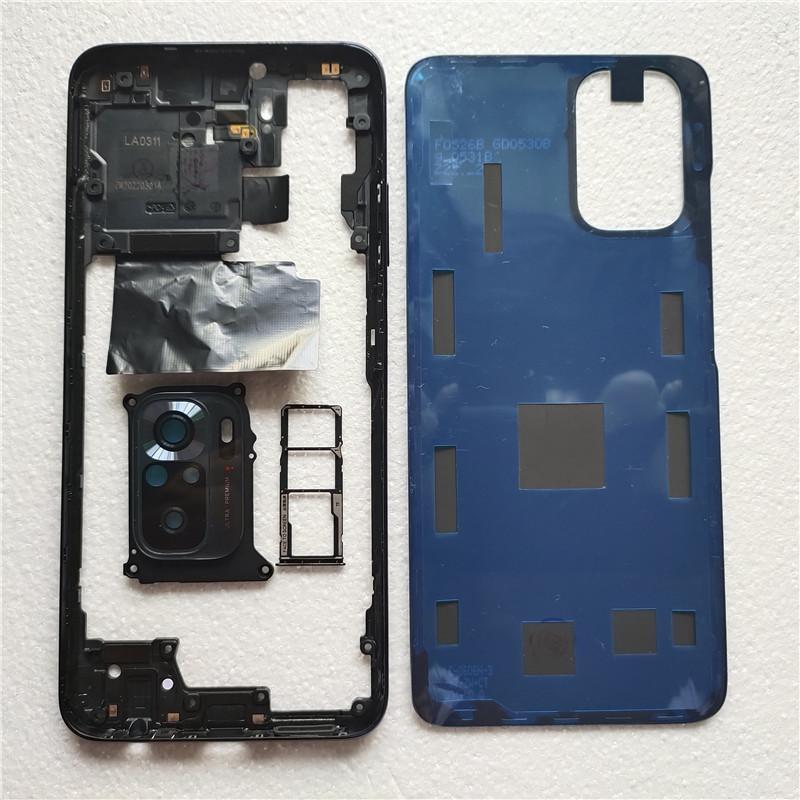 Полный корпус для Xiaomi Redmi Note 10S Задняя крышка аккумулятора Задняя средняя рамка + Кнопка громкости + Стекло камеры + Лоток для SIM-карты