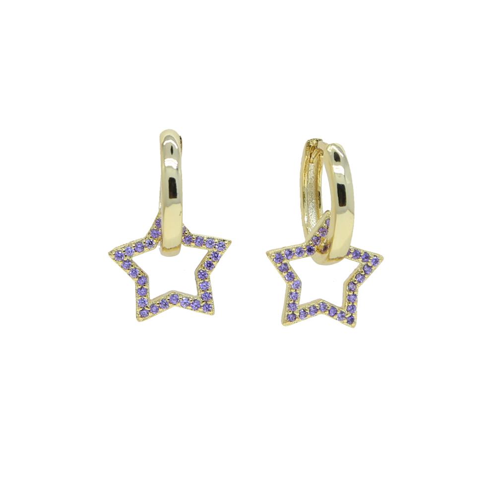 Promotion Trendy Cz Heart Star Hexagon Triangle Colorful Zircon Pendant Women Jewelry Small Hoop Earring