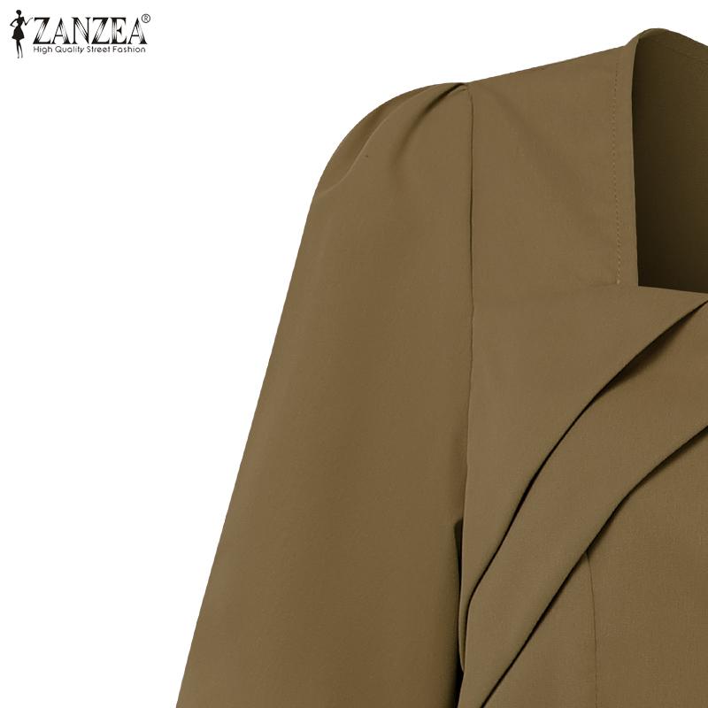 ZANZEA Женская блузка с квадратным вырезом, летняя, повседневная, с коротким рукавом, приталенная