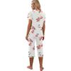 Women's Two Piece Pajamas Set V Neck Short Sleeve Top And Wide Leg Capris Pants Loose Lounge Set with Pockets