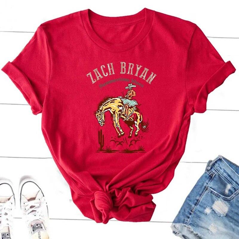 Футболки с рисунком Зака ​​Брайана, женские футболки унисекс с кантри-музыкой, летняя хлопковая футболка с круглым вырезом, ковбойская футболка в западном стиле, винтажная футболка унисекс с короткими рукавами